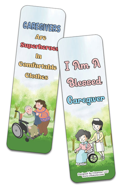 Creanoso I am a Caregiver Bookmarks (2-Sets X 6 Cards) â€“ Daily Inspirational Card Set â€“ Interesting Book Page Clippers â€“ Great Gifts for Adults and Professionals