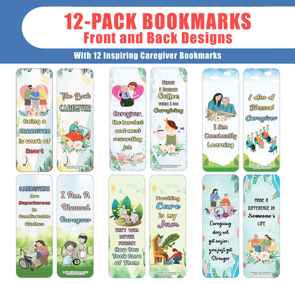 Creanoso I am a Caregiver Bookmarks (2-Sets X 6 Cards) â€“ Daily Inspirational Card Set â€“ Interesting Book Page Clippers â€“ Great Gifts for Adults and Professionals