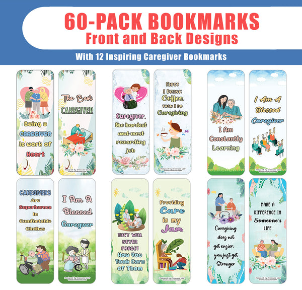 Creanoso I am a Caregiver Bookmarks (10-Sets X 6 Cards) â€“ Daily Inspirational Card Set â€“ Interesting Book Page Clippers â€“ Great Gifts for Adults and Professionals