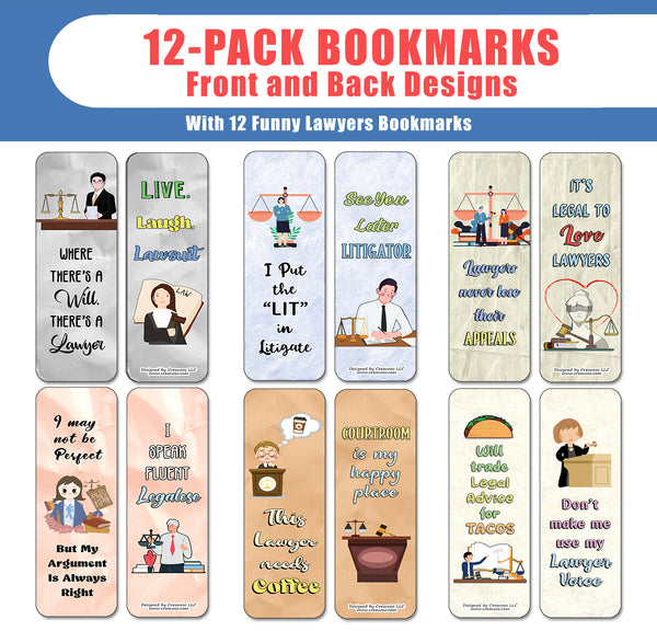 Creanoso Funny Lawyers Bookmarks (2-Sets X 6 Cards) â€“ Daily Inspirational Card Set â€“ Interesting Book Page Clippers â€“ Great Gifts for Adults and Professionals