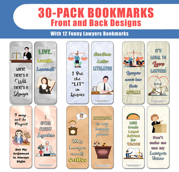 Creanoso Funny Lawyers Bookmarks (5-Sets X 6 Cards) â€“ Daily Inspirational Card Set â€“ Interesting Book Page Clippers â€“ Great Gifts for Adults and Professionals