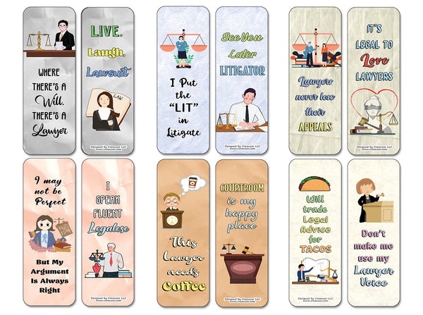 Creanoso Funny Lawyers Bookmarks (2-Sets X 6 Cards) â€“ Daily Inspirational Card Set â€“ Interesting Book Page Clippers â€“ Great Gifts for Adults and Professionals