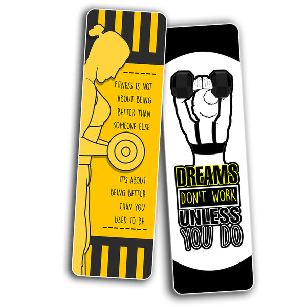 Creanoso Fitness Bookmarks (30-Pack) - Premium Gift Set - Awesome Bookmarks for Body Builders, Fitness Athletes, Men, Women - Six Bulk Assorted Bookmarks Designs - Cool Giveaways Set