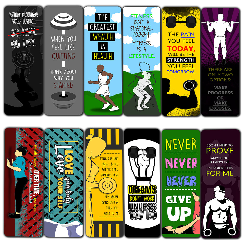 Creanoso Fitness Bookmarks (30-Pack) - Premium Gift Set - Awesome Bookmarks for Body Builders, Fitness Athletes, Men, Women - Six Bulk Assorted Bookmarks Designs - Cool Giveaways Set