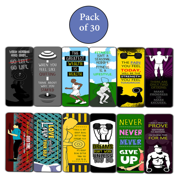 Creanoso Fitness Bookmarks (30-Pack) - Premium Gift Set - Awesome Bookmarks for Body Builders, Fitness Athletes, Men, Women - Six Bulk Assorted Bookmarks Designs - Cool Giveaways Set