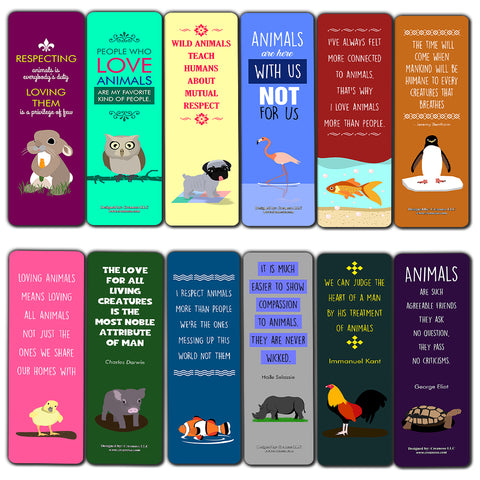Creanoso Funny Animal Lovers Sayings Bookmarks (12-Pack) - Premium Gift Collection Set - Stocking Stuffers Ideas for Men and Women - Six Bulk Assorted Bookmarks Designs - Giveaway Tokens