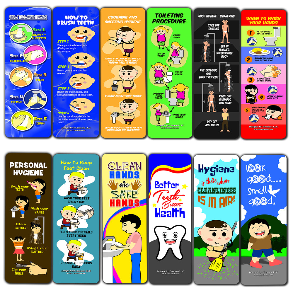 Creanoso Hygiene for Kids Bookmarks (30-Pack) - Premium Quality Gift Ideas for Children, Teens, Adults for All Occasions - Stocking Stuffers Party Favor & Giveaways