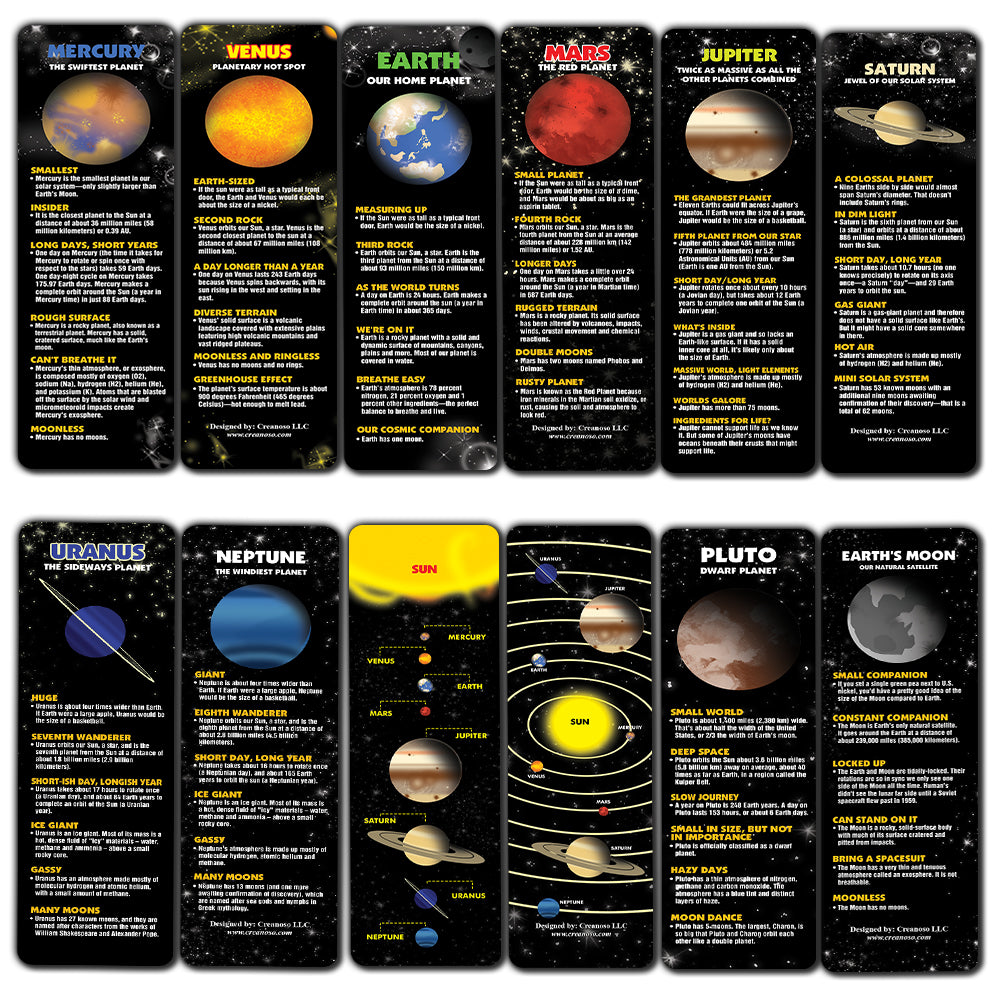 Creanoso Planet Facts Bookmark Cards ÃƒÂ¢Ã¢â€šÂ¬Ã¢â‚¬Å“ Premium Quality Book Page Clipper Set
