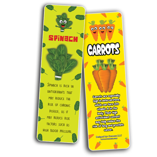 Vegetables Bookmarks Cards (30-Pack) - Healthy Choice Nutrition Food Educational Teaching Material - Keepsake for Kids Children - Teacher Rewards for Students Classroom Rewards Incentive
