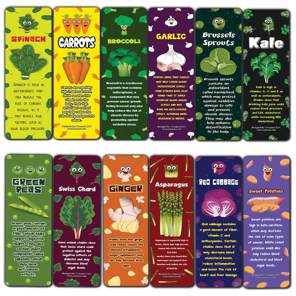 Vegetables Bookmarks (12-Pack) - Healthy Choice Nutrition Food Educational Teaching Material - Keepsake for Kids Children - Teacher Rewards for Students Classroom Rewards Incentive