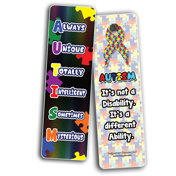 Creanoso Autism Awareness Bookmarks (60-Pack) - Assorted Informational Giveaways Learning Cards - Unique Stocking Stuffers Gifts for Boys & Girls