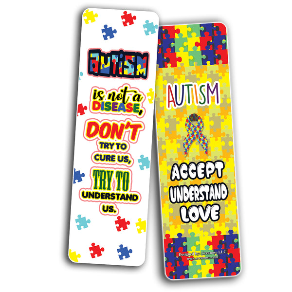 Creanoso Autism Awareness Bookmarks (60-Pack) - Assorted Informational Giveaways Learning Cards - Unique Stocking Stuffers Gifts for Boys & Girls