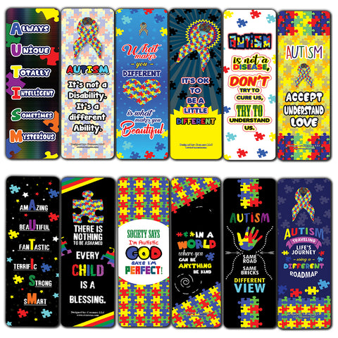 Creanoso Autism Awareness Bookmarks (60-Pack) - Assorted Informational Giveaways Learning Cards - Unique Stocking Stuffers Gifts for Boys & Girls