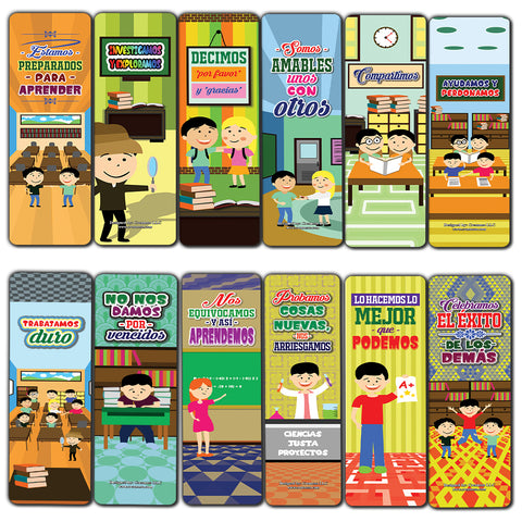 Spanish Positive Classroom Expectation Bookmarks Cards - Assorted Pack Collection for Inspiring Book Reader and Lovers
