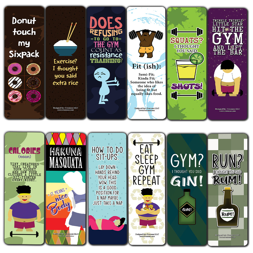 Funny Workout Quotes Bookmarks Cards (60-Pack)