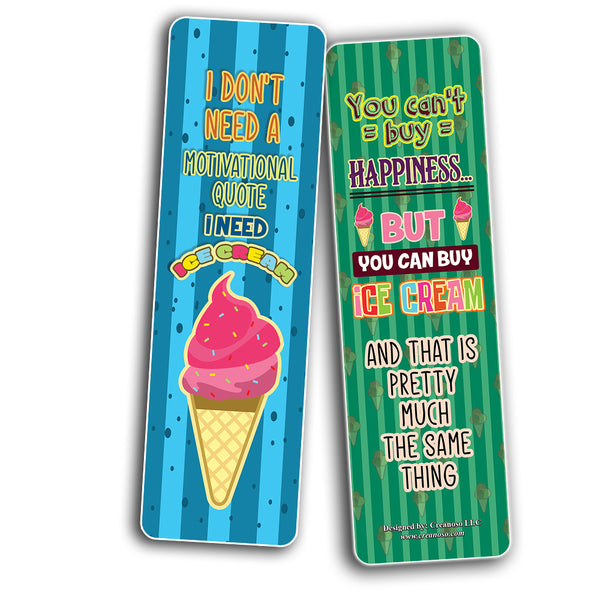 Funny Ice Cream Quotes Bookmarks (60-Pack) - Premium Quality Gift Ideas for Children, Teens, & Adults for All Occasions - Stocking Stuffers Party Favor & Giveaways