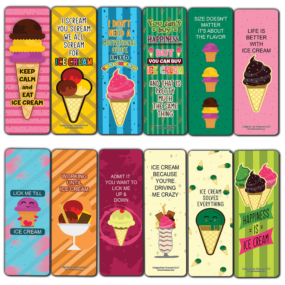 Funny Ice Cream Quotes Bookmarks (60-Pack) - Premium Quality Gift Ideas for Children, Teens, & Adults for All Occasions - Stocking Stuffers Party Favor & Giveaways
