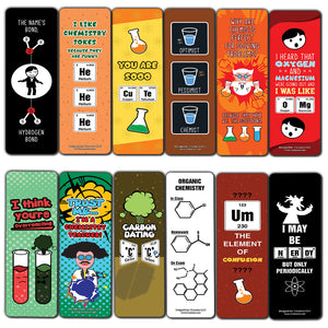 Funny Chemistry Jokes Bookmarks (12-Pack) - Unique Teacher Stocking Stuffers Gifts for Boys, Girls, Kids, Teens, Students - Book Reading Clippers
