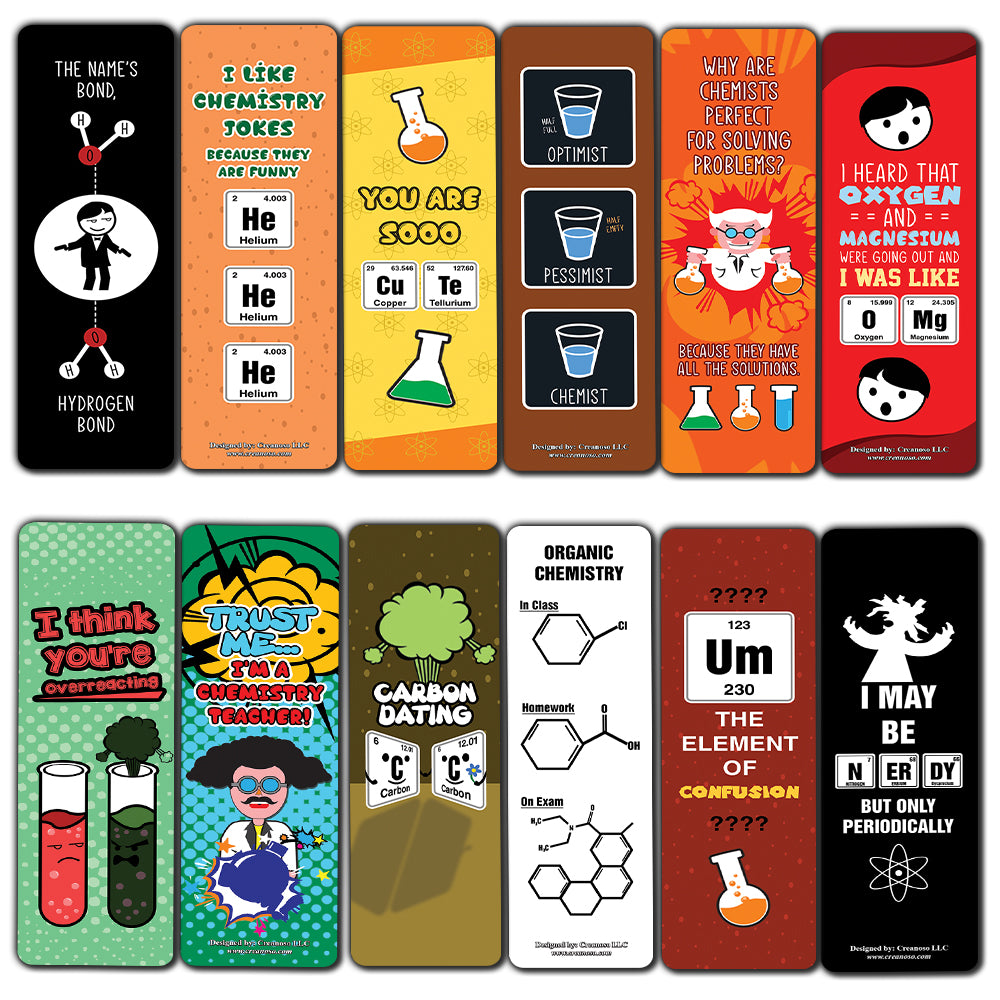 Funny Chemistry Jokes Bookmarks (30-Pack) - Classroom Reward Incentives for Students and Children - Stocking Stuffers Party Favors & Giveaways for Teens & Adults