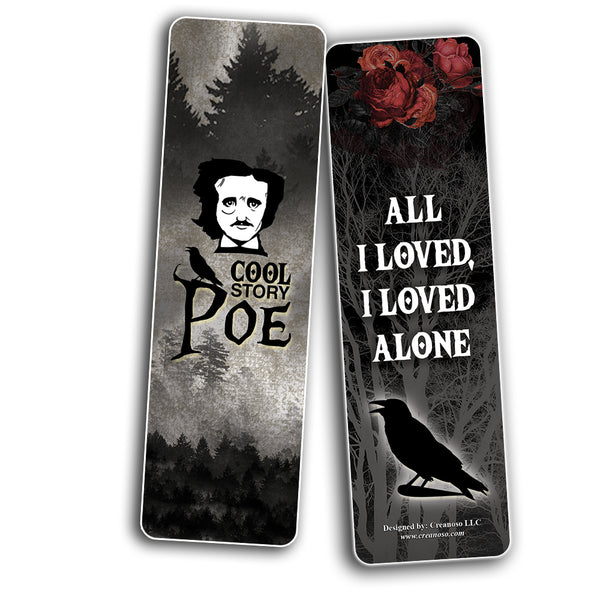 Creanoso Edgar Allan Poe Bookmarks Cards Series 2 (12-Pack) - Unique Teacher Stocking Stuffers Gifts for Boys, Girls, Kids, Teens, Students - Book Reading Clippers