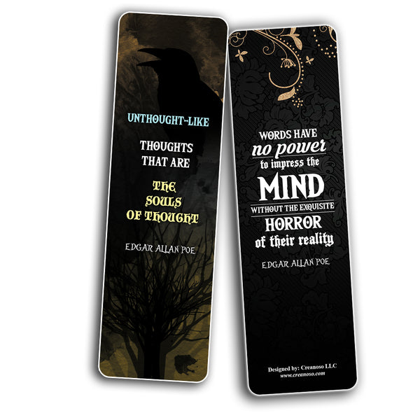 Creanoso Edgar Allan Poe Bookmarks Cards Series 2 (12-Pack) - Unique Teacher Stocking Stuffers Gifts for Boys, Girls, Kids, Teens, Students - Book Reading Clippers