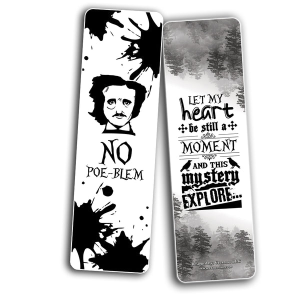 Creanoso Edgar Allan Poe Bookmarks Cards Series 2 (12-Pack) - Unique Teacher Stocking Stuffers Gifts for Boys, Girls, Kids, Teens, Students - Book Reading Clippers