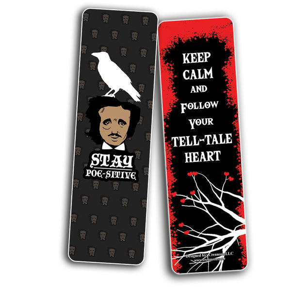Creanoso Edgar Allan Poe Bookmarks Cards Series 2 (12-Pack) - Unique Teacher Stocking Stuffers Gifts for Boys, Girls, Kids, Teens, Students - Book Reading Clippers