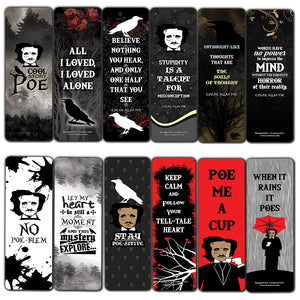 Creanoso Edgar Allan Poe Bookmarks Cards Series 2 (12-Pack) - Unique Teacher Stocking Stuffers Gifts for Boys, Girls, Kids, Teens, Students - Book Reading Clippers