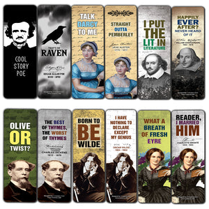 Literary Classics Bookmarks Cards (12-Pack) - Unique Teacher Stocking Stuffers Gifts for Boys, Girls, Kids, Teens, Students - Book Reading Clippers