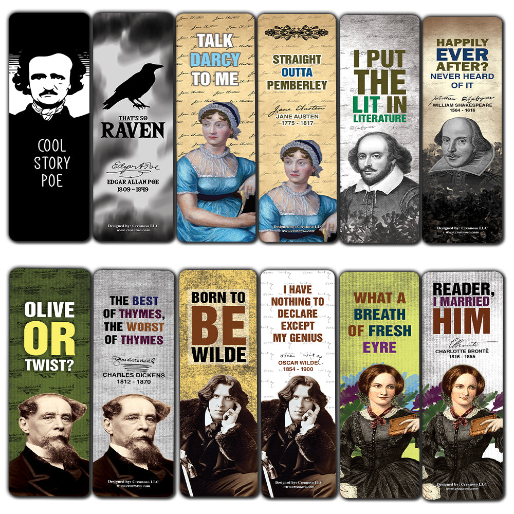 Literary Classics Bookmarks Cards (60-Pack) - Premium Quality Gift Ideas for Children, Teens, & Adults for All Occasions - Stocking Stuffers Party Favor & Giveaways