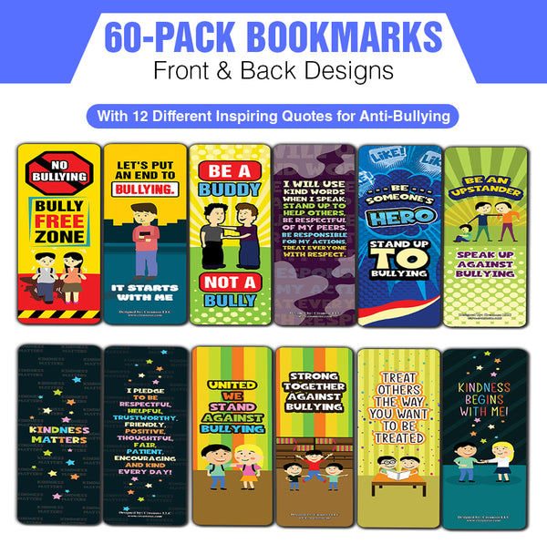 Creanoso Anti-Bullying Bookmarks Cards Series 3 (60-Pack) - Premium Quality Gift Ideas for Children, Teens, & Adults for All Occasions - Stocking Stuffers Party Favor & Giveaways