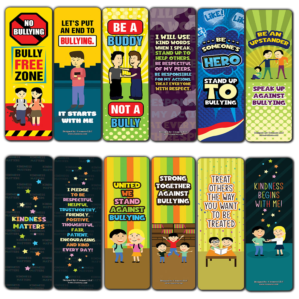 Creanoso Anti-Bullying Bookmarks Cards Series 3 (60-Pack) - Premium Quality Gift Ideas for Children, Teens, & Adults for All Occasions - Stocking Stuffers Party Favor & Giveaways