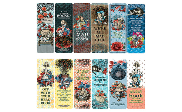 Alice in Wonderland Bookmarks for Books Cards Series 5 (12-Pack) - Perfect Gift for Bibliophiles - Stocking Stuffers Gift Ideas for Boys and Girls