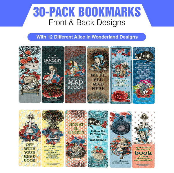 Alice in Wonderland Bookmarks for Books Cards Series 5 (30-Pack) - Stocking Stuffers Gift for Archers, Men, Women, Adults â€“ Gift Tokens Collection Set