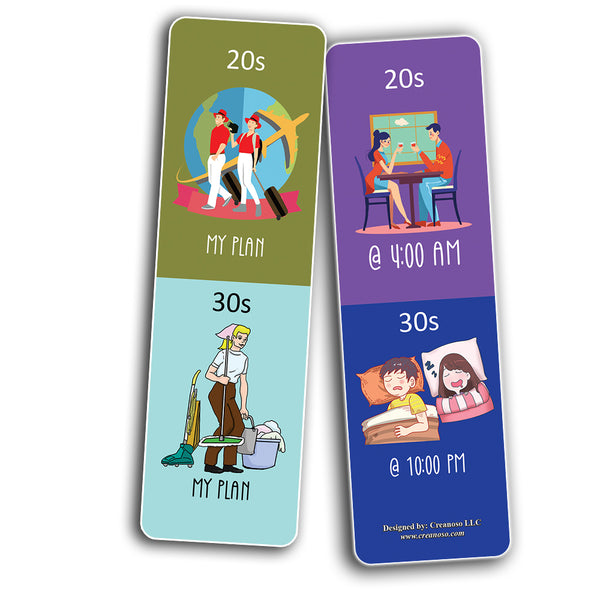 Funny Illustration 20s vs 30s Bookmark Card (60 Pack) - Great Party Favors Card Lot Set â€“ Epic Collection Set Book Page Clippers â€“ Cool Gifts for Children, Boys, Girls