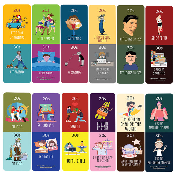 Funny Illustration 20s vs 30s Bookmark Card (60 Pack) - Great Party Favors Card Lot Set â€“ Epic Collection Set Book Page Clippers â€“ Cool Gifts for Children, Boys, Girls