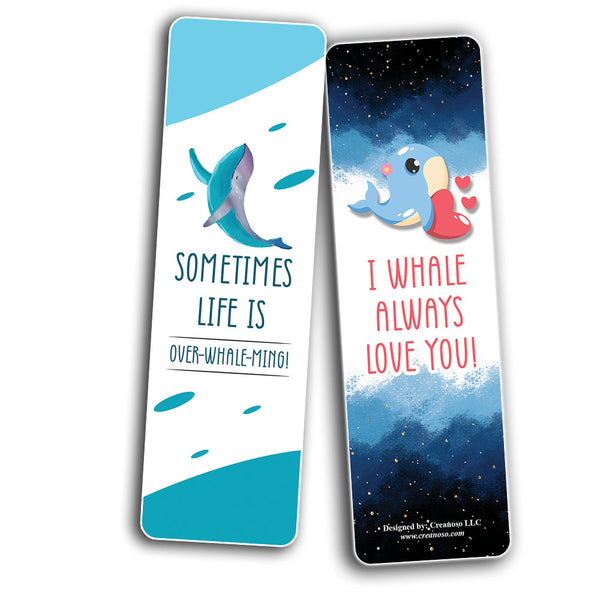 Funny Whale Puns Bookmarks (60 Pack) - Great Party Favors Card Lot Set â€“ Epic Collection Set Book Page Clippers â€“ Cool Gifts for Children, Boys, Girls
