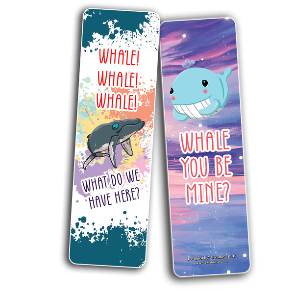 Funny Whale Puns Bookmarks (12 Pack) - Unique Teacher Stocking Stuffers Gifts for Boys, Girls, Kids, Teens, Students - Book Reading Clippers