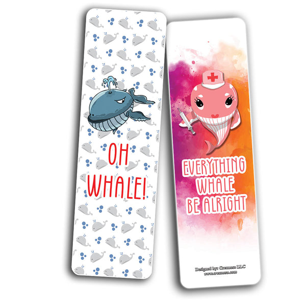 Funny Whale Puns Bookmarks (12 Pack) - Unique Teacher Stocking Stuffers Gifts for Boys, Girls, Kids, Teens, Students - Book Reading Clippers