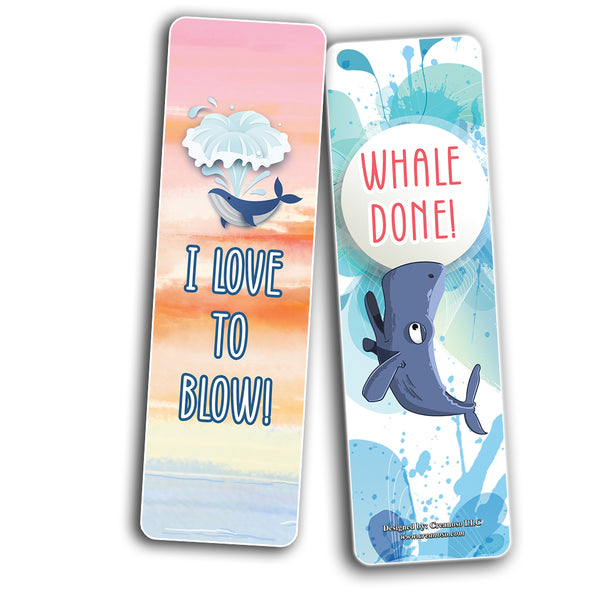 Funny Whale Puns Bookmarks (60 Pack) - Great Party Favors Card Lot Set â€“ Epic Collection Set Book Page Clippers â€“ Cool Gifts for Children, Boys, Girls