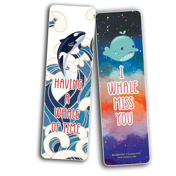 Funny Whale Puns Bookmarks (60 Pack) - Great Party Favors Card Lot Set â€“ Epic Collection Set Book Page Clippers â€“ Cool Gifts for Children, Boys, Girls