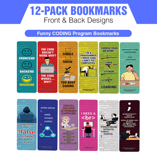 Funny CODING Program Bookmarks (2-Sets X 6 Cards)