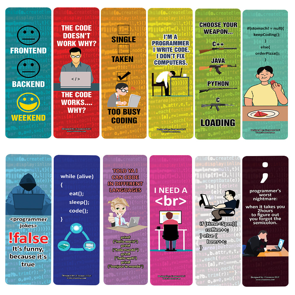Funny CODING Program Bookmarks (2-Sets X 6 Cards)