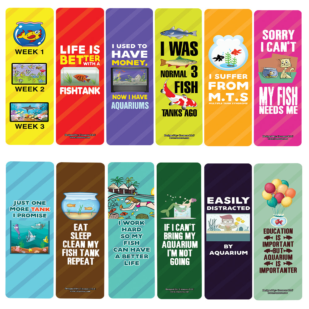 Funny Aquarium Addict Bookmarks (2-Sets X 6 Cards)