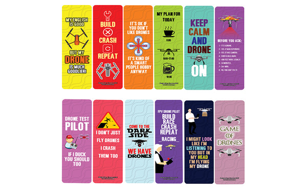 Funny Drone Hobby Bookmarks (2-Sets X 6 Cards)