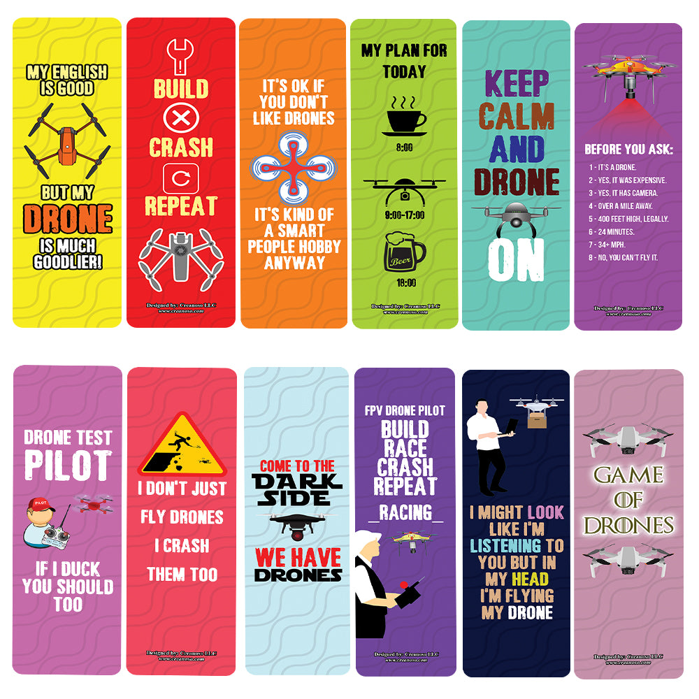 Funny Drone Hobby Bookmarks (2-Sets X 6 Cards)