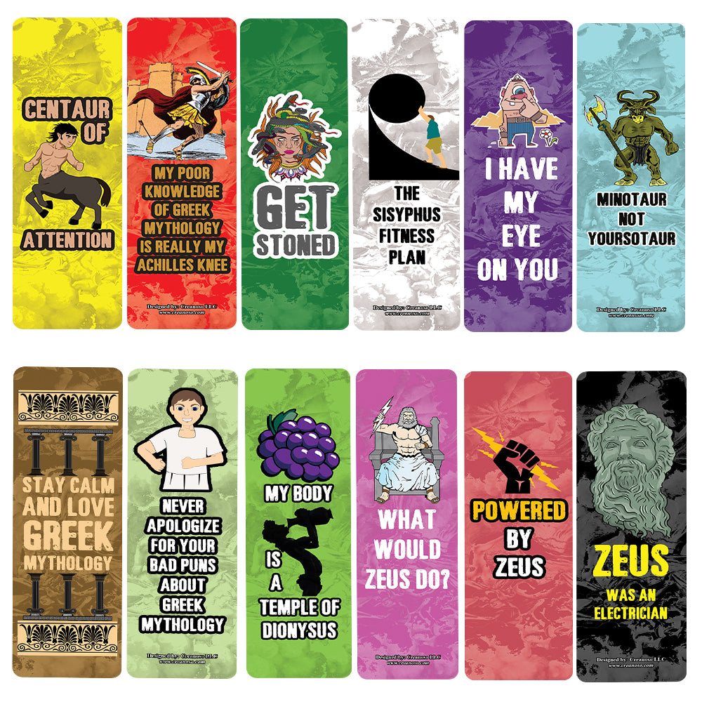 Creanoso Funny Greek Mythology Bookmarks (5-Sets X 6 Cards) â€“ Daily Inspirational Card Set â€“ Interesting Book Page Clippers â€“ Great Gifts for Adults and Professionals