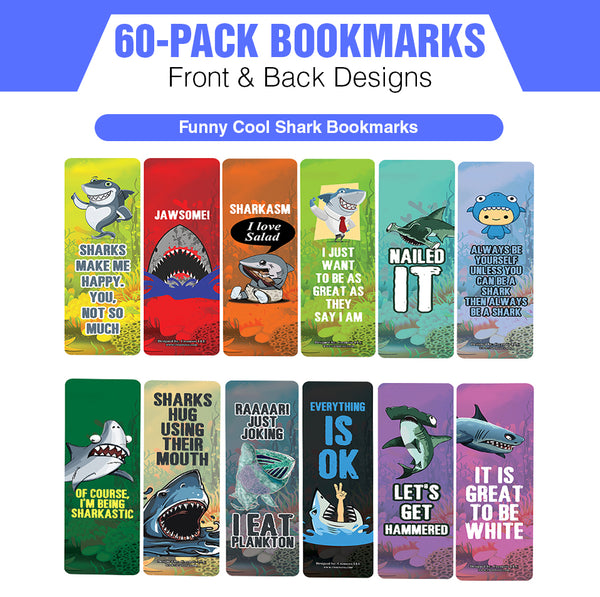Creanoso Funny Cool Shark Bookmarks (10-Sets X 6 Cards) â€“ Daily Inspirational Card Set â€“ Interesting Book Page Clippers â€“ Great Gifts for Adults and Professionals