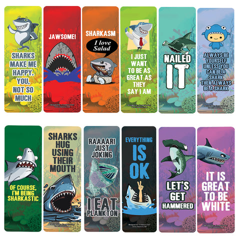Creanoso Funny Cool Shark Bookmarks (5-Sets X 6 Cards) â€“ Daily Inspirational Card Set â€“ Interesting Book Page Clippers â€“ Great Gifts for Adults and Professionals