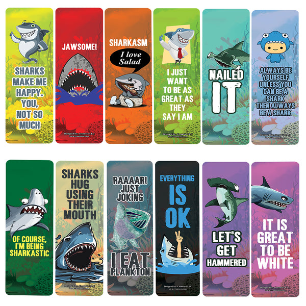 Creanoso Funny Cool Shark Bookmarks (10-Sets X 6 Cards) â€“ Daily Inspirational Card Set â€“ Interesting Book Page Clippers â€“ Great Gifts for Adults and Professionals